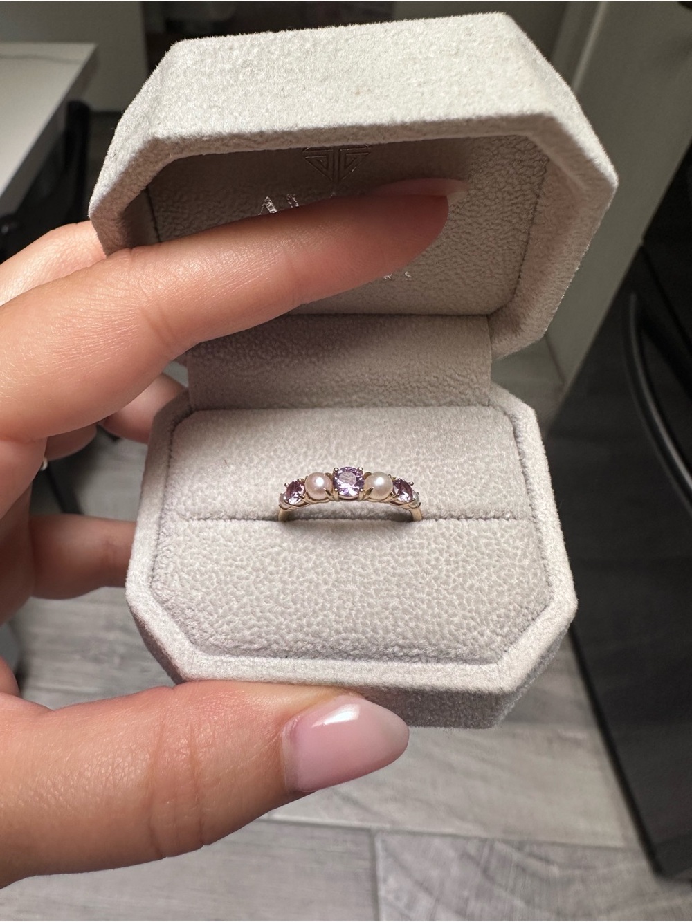 Local Eclectic Pearl and Purple Stone Gold Band Ring - Women Jewelry